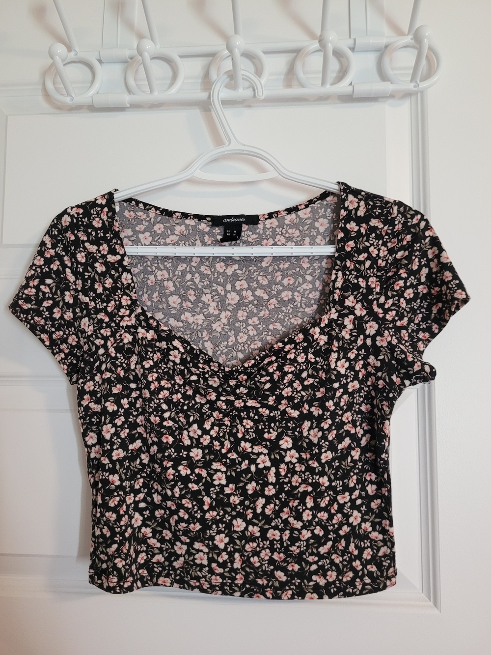 Ambiance Black Pink Floral Scoop Neck Crop Top